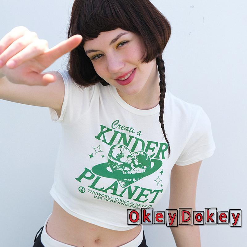 Áo Thun Crop Top Cổ Tròn Tay Ngắn In Họa Tiết Trái Tim Thời Trang Cho Nữ