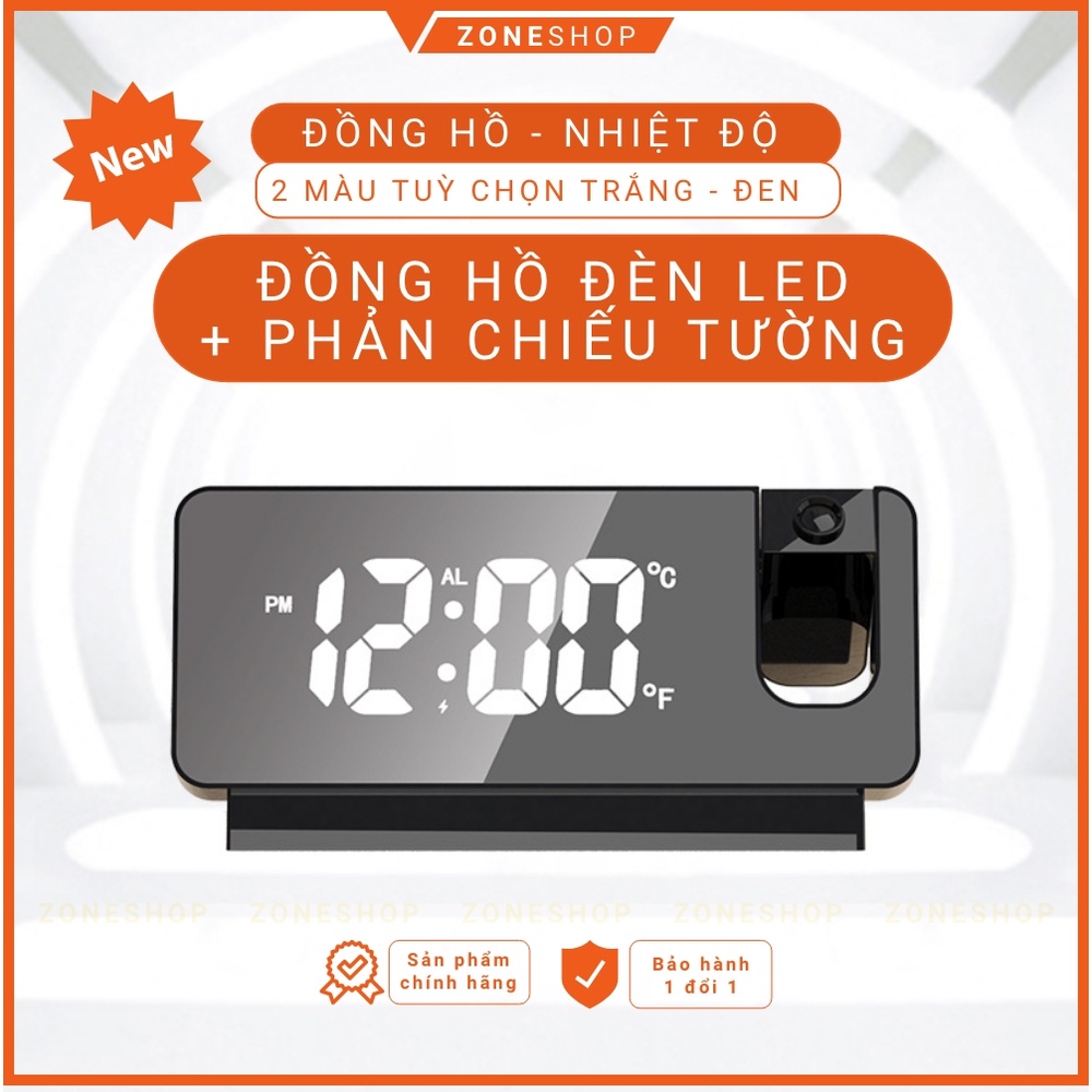 Đồng hồ báo thức LED để bàn ZONEHOUSE, phản chiếu đèn led trên tường, đo nhiệt độ, hiển thị đa chức năng [ZONESHOP]