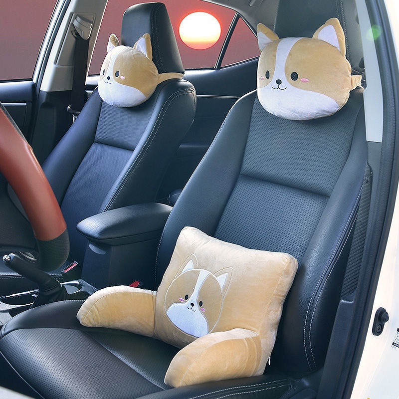 Bộ Gối Tựa Lưng Cho Xe Hơi Hình Chú Chó Corgi Đáng Yêu