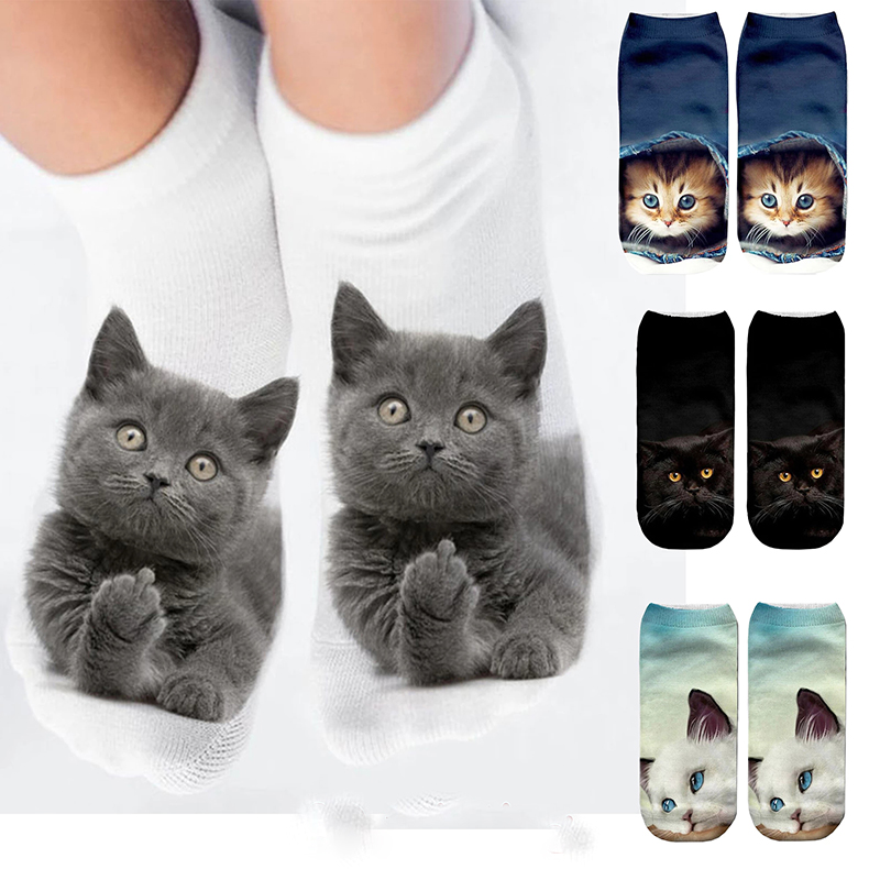 Tất Cotton Ngắn In Hình Mèo 3d Dễ Thương Cho Bé