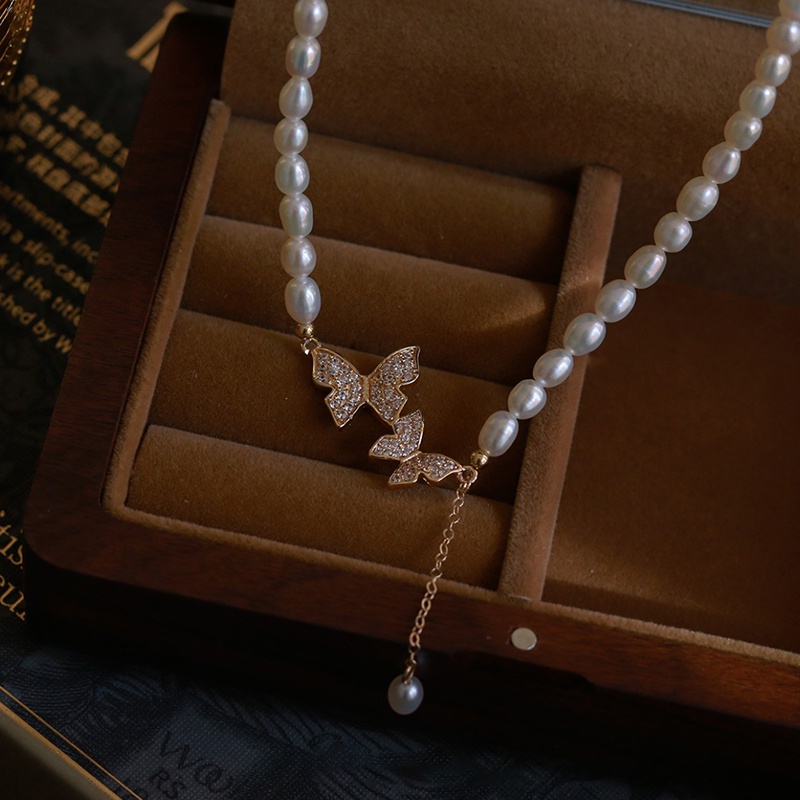 Vòng cổ AY mặt hình bướm đính ngọc trai nhân tạo thời trang dành cho nữ