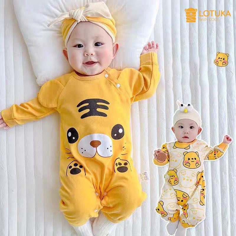 Bodysuit Cho Bé LOTUKA In Gấu Đáng Yêu, Bộ Liền Thân Dài Tay Thu Đông size 3-12kg