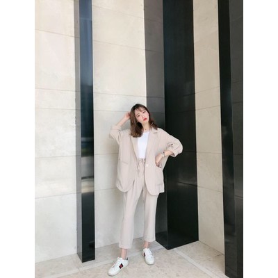 (Sẵn Hồng)Ảnh thật 3 hình cuối-Set blazer tay lỡ oversize mùa hè thời trang Ulzzang | BigBuy360 - bigbuy360.vn