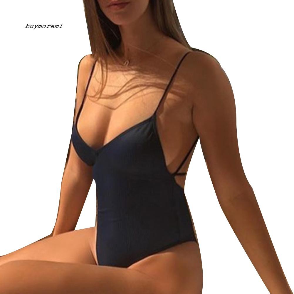 Bộ bikini 1 mảnh có đệm hở lưng màu trơn gợi cảm cho nữ | BigBuy360 - bigbuy360.vn