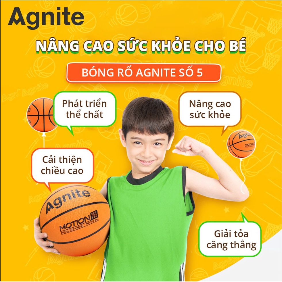 Bóng rổ Agnite số 5 #dòng_cơ_bản đạt tiêu chuẩn - cao su chống bẩn, không mòn, siêu bền - Ngoài Trời &amp; Trong Nhà - F1102