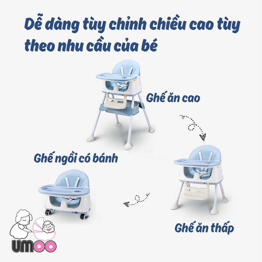 Ghế ăn dặm UMOO có bánh xe mã UM0492