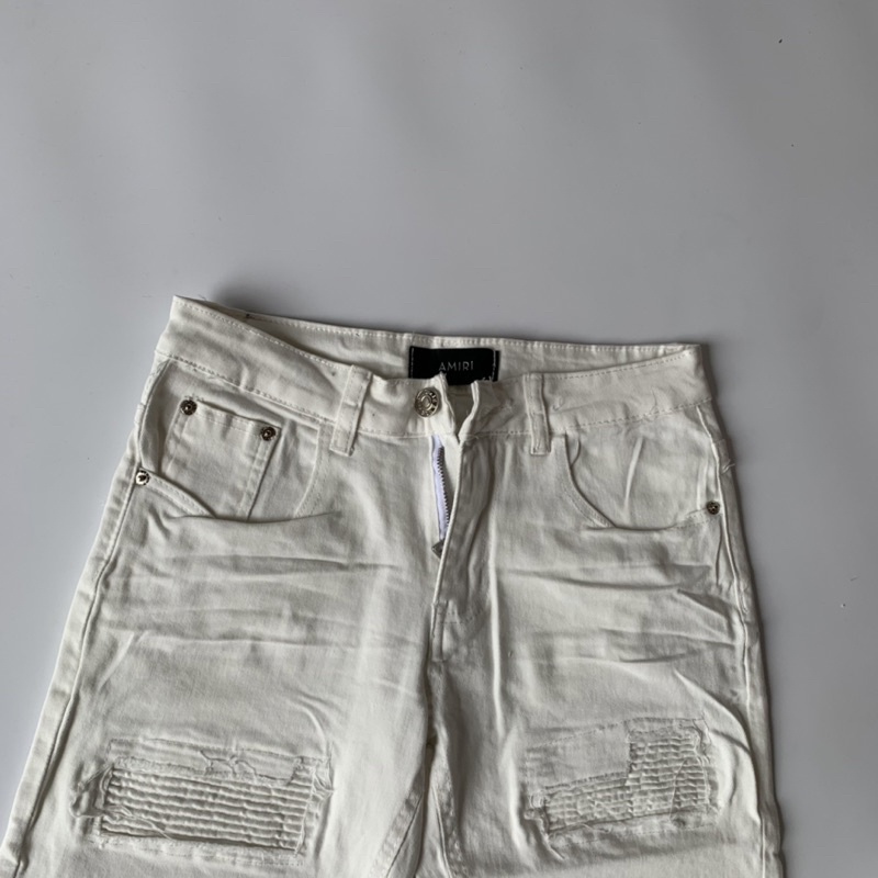 Quần Jean Nam Amiri White Phối Rách Vá Vải Nhăn Cao Cấp QJ110P