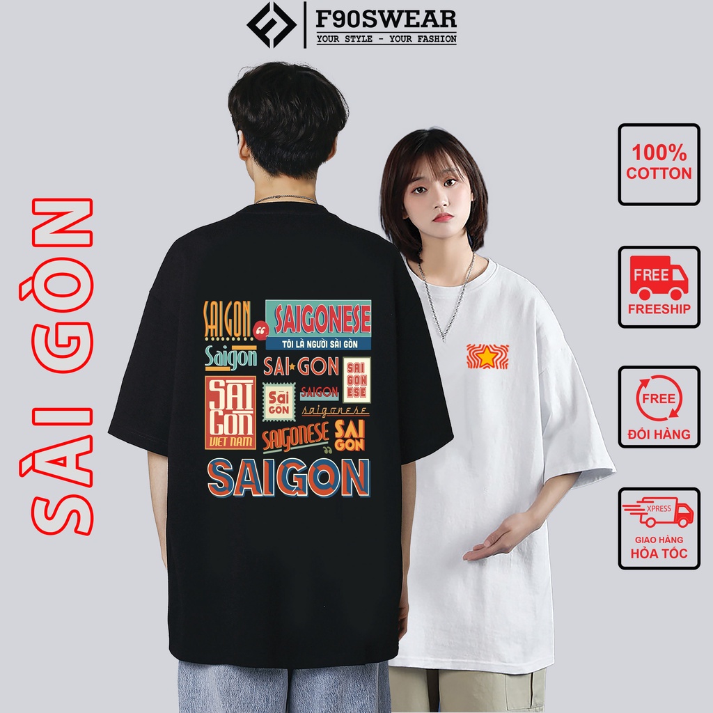 Áo thun nam nữ unisex form rộng - áo thun tay lỡ nam nữ dáng rộng 100% COTTON in hình SÀI GÒN