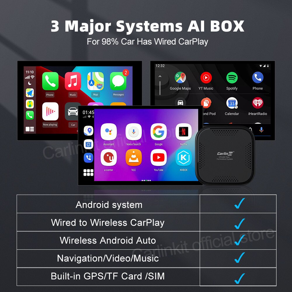 CARLINKIT-Carplay Android AI Box - Biến Màn Hình Zin Theo Xe Thành Màn Hình Android, Ram 4Gb Rom 64Gb Sim 4G