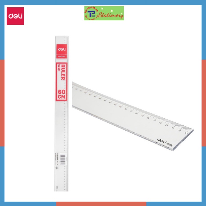 Thước kẻ nhựa 50cm, 60cm Deli, trong suốt - 1 chiếc - E6250, 6260