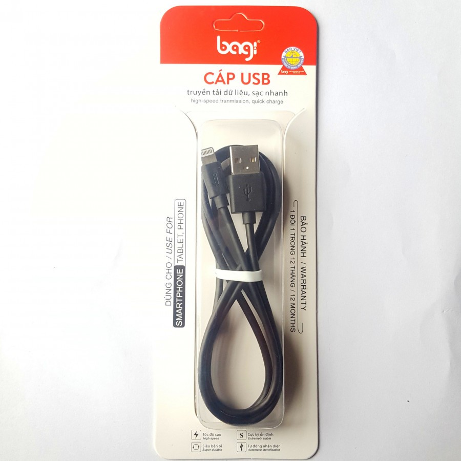 Cáp sạc BAGI cho iPhone iPad - Lightning IB150