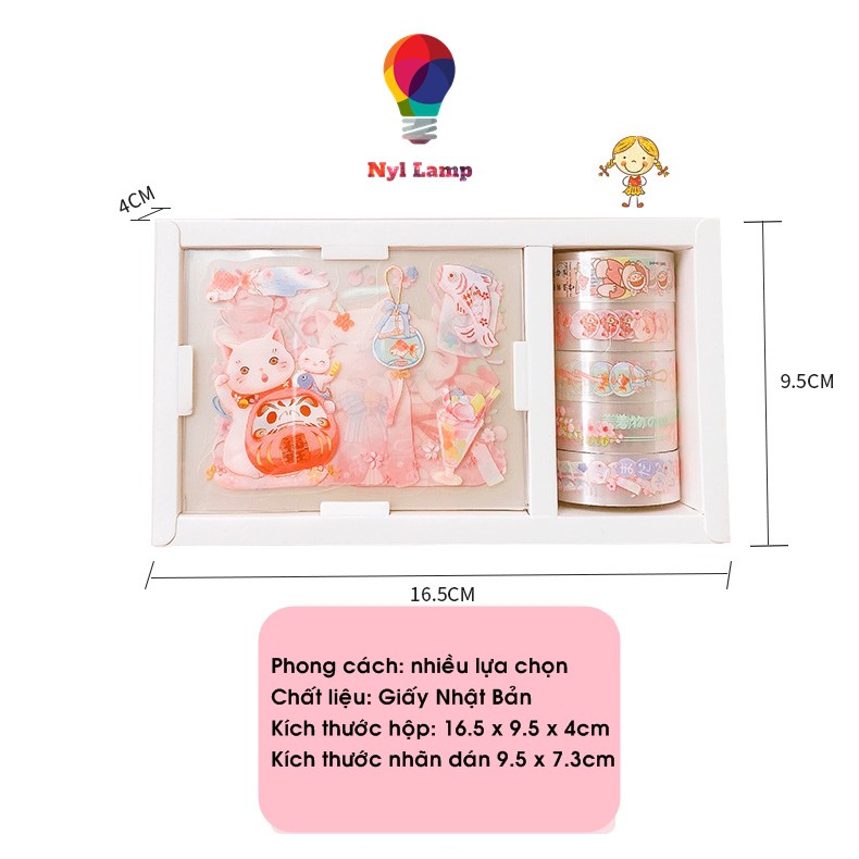 Hộp Sticker dán &amp; Băng keo trang trí, quà tặng dễ thương nhiều mẫu