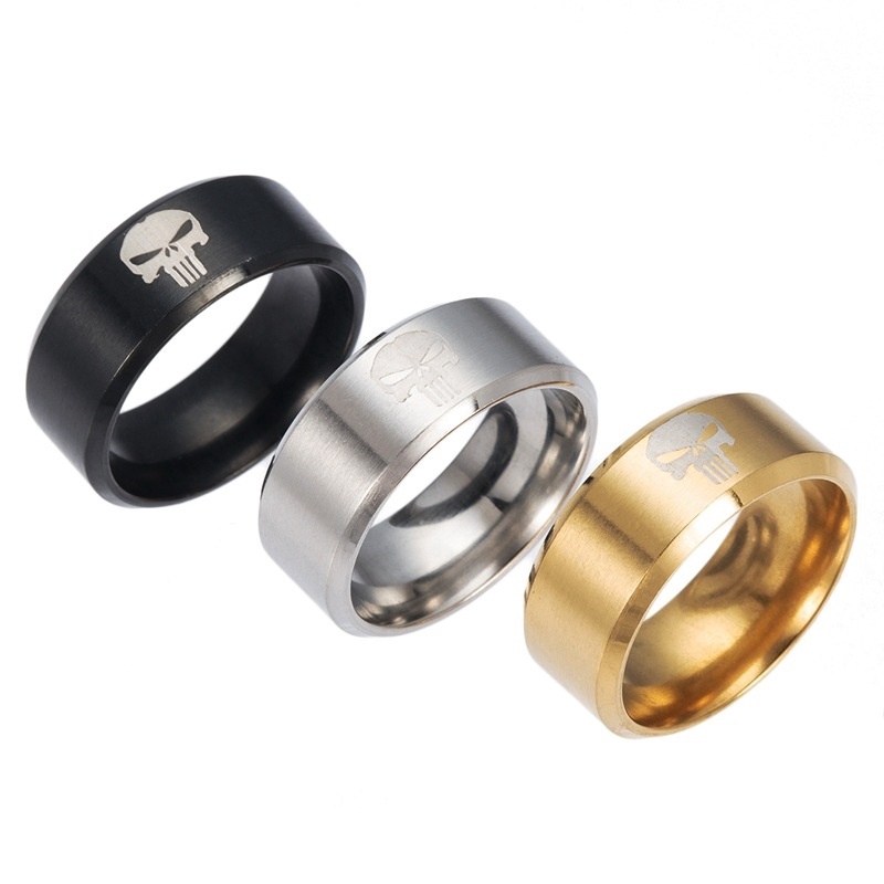 1PCS punisher skull head titanium steel men''s ring (color: black, gold, silver)