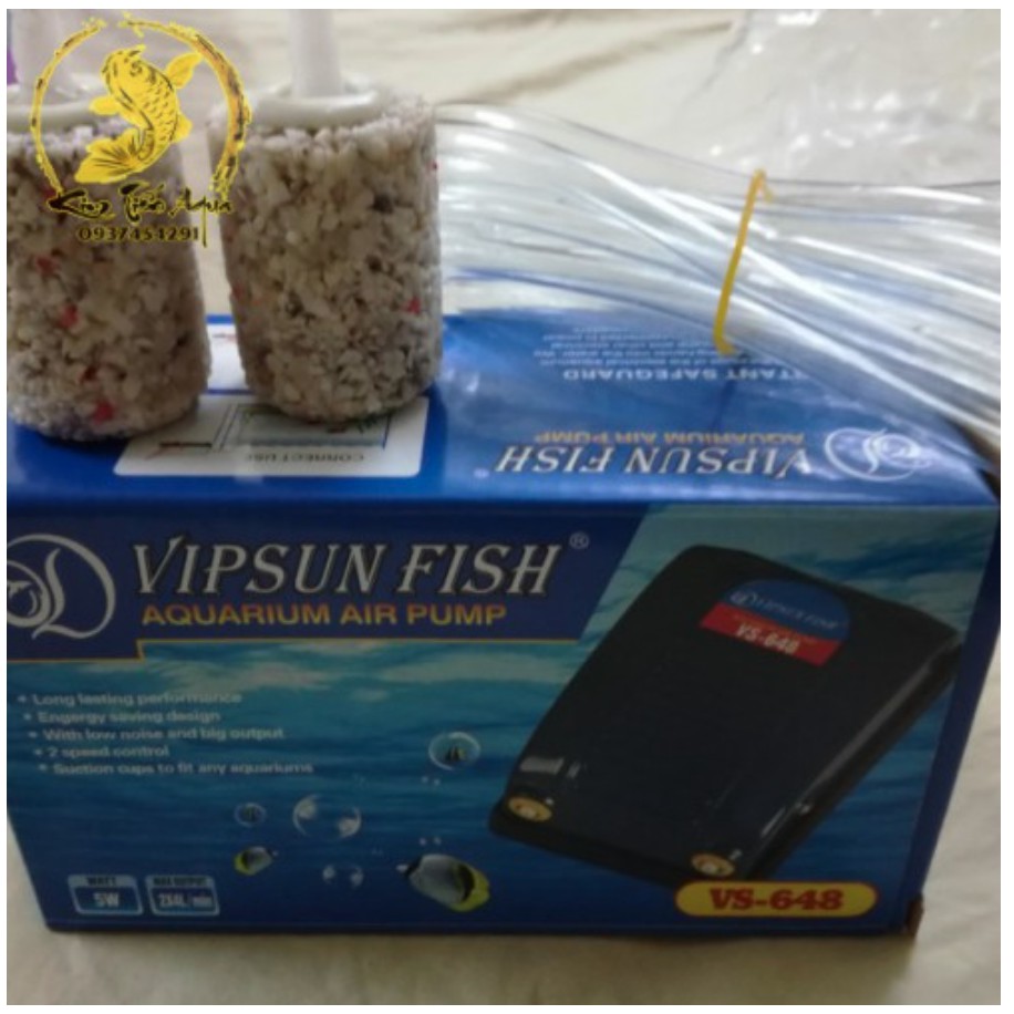 Máy sủi khí oxy bể cá 2 vòi Vipsun VS-648 rất bền tặng kèm 2 dây sủi + 2 quả sủi