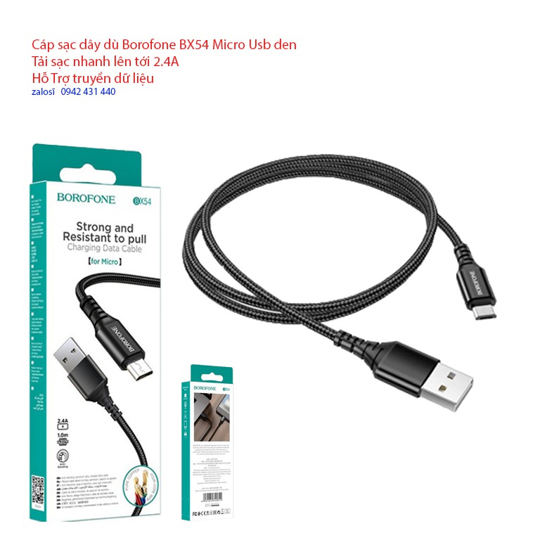 Cáp sạc bọc dù siêu tốc Borofone Bx54 Micro Usb