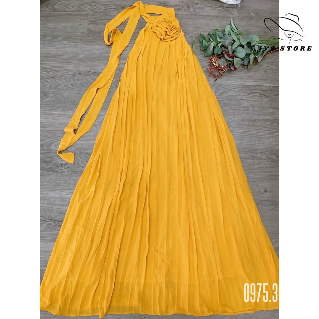 Đầm Maxi Cổ Yếm, Váy Maxi Dập Ly V54 Chất Voan Mềm Mướt, Mầu Đỏ, Xanh, Vàng, Cho Dáng Dài Miên Man Và Shot Ảnh Để Đời | BigBuy360 - bigbuy360.vn