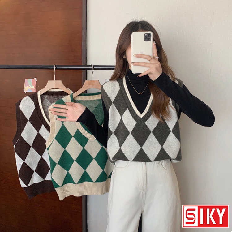 Áo gile len nữ SLIKY họa tiết quả trám chất đẹp - GL11