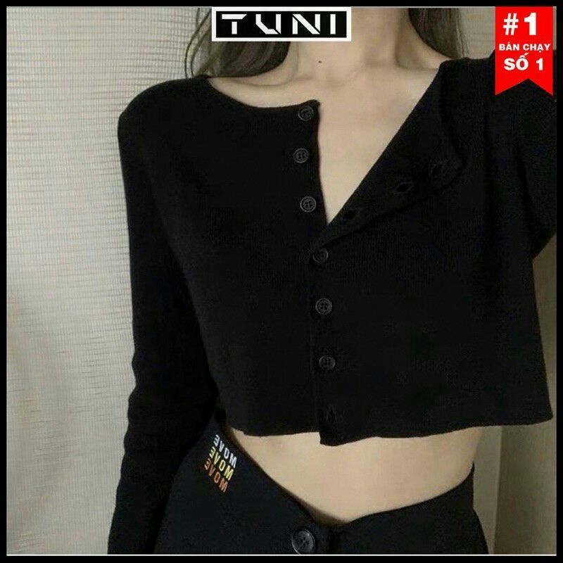 Áo thun gân tay dài nút to cài màu trơn basic năng động dáng croptop - Mã: 98 TV-FASHION