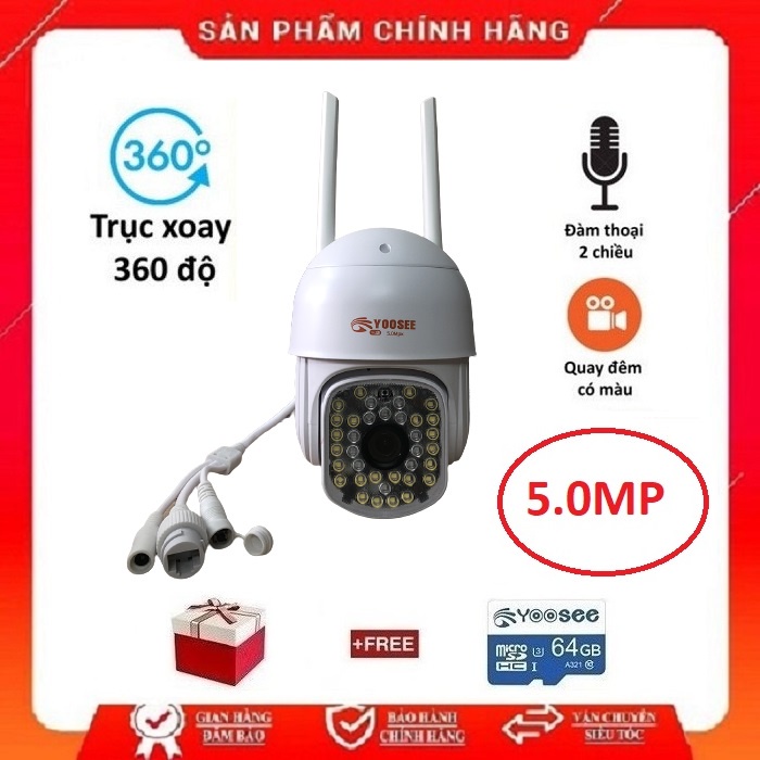 Camera yoosee ngoài trời Ptz 36 đèn 5.0Mpx xoay 360 độ, đàm thoại 2 chiều, có màu ban đêm. Mẫu mới nhất năm 2022