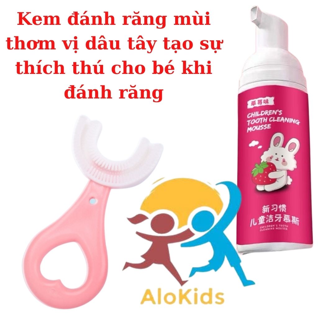 Combo Bàn Chải Đánh Răng Chữ U, Kem Đánh Răng Tạo Bọt Cho Bé Shop Alokidstb