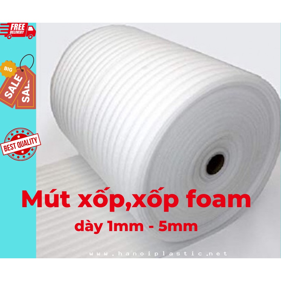 Mút xốp, Xốp foam - KT: 1Mx5mm, bảo vệ hàng hóa, thực phẩm tránh xước.Giao hàng siêu tốc nộ thành