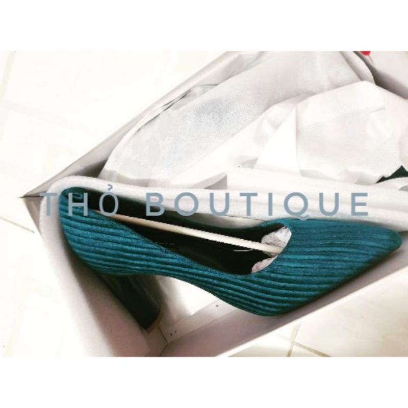 Giày cao gót OSSO chĩnh hãng nhung gân mịn xanh blue 9cm size 36