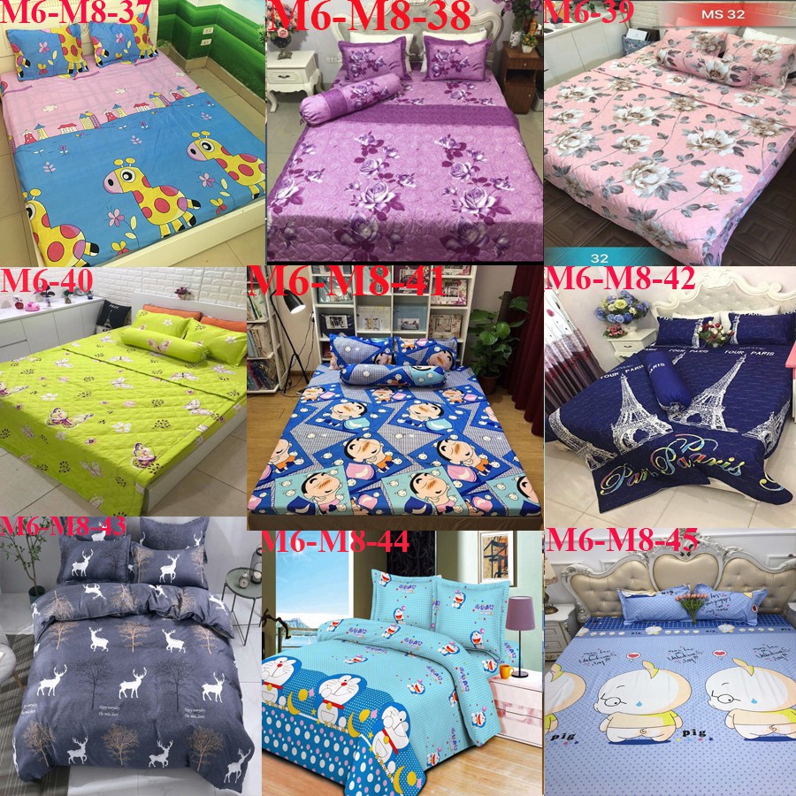 [Free ship-Giá rẻ nhất]Bộ Chăn Ga Gối Cotton POLY Lê Vàng 1m6