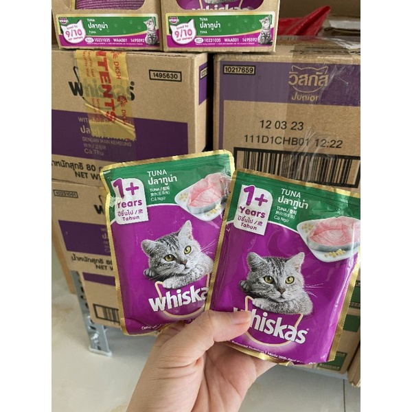 Thức ăn ướt cho mèo, pate Whiskas cho mèo túi 85g