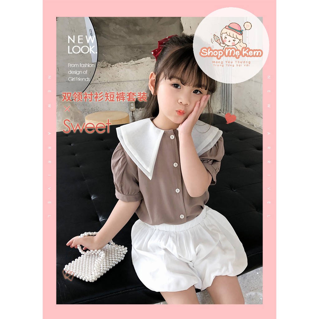 Set Bé Gái Phong Cách Hàn Quốc Áo Vải Voan Mềm Thoáng Mát Quần Bồng