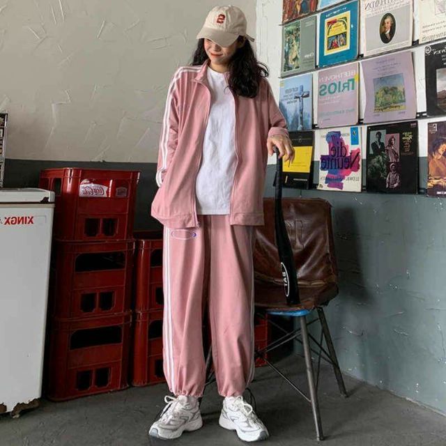 SET ĐỒ THỂ THAO NAM NỮ ULZZANG - SET NỈ THỂ THAO SỌC UNISEX | BigBuy360 - bigbuy360.vn