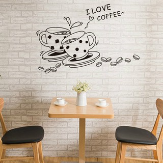 Decal dán tường quán cà phê,Decal cà phê,2 ly cafe decor giá rẻ