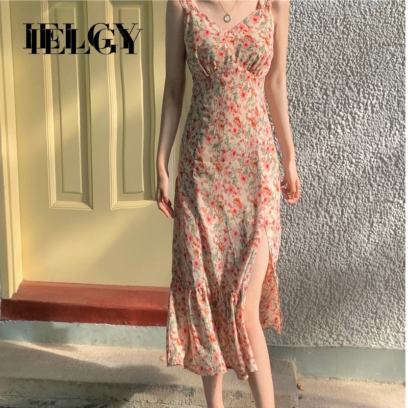 Đầm hai dây cổ tim chất liệu voan in họa tiết hoa xinh xắn tinh tế cho nữ | BigBuy360 - bigbuy360.vn