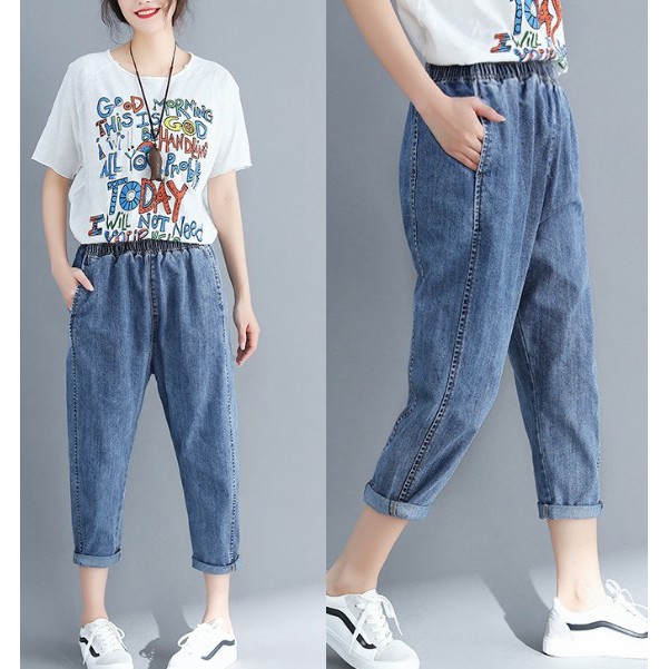 G978 Quần bò big size freesize dáng 9 phân cạp chun thoải mái thiết kế đơn giản thanh lịch