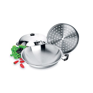 Chảo Wok Zebra có vĩ hấp 38cm sâu 10cm - 176201. inox 304-Nhập khẩu Thái Lan