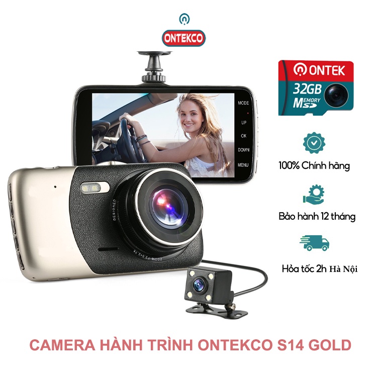 Camera hành trình ONTEKCO S14 GOLD, ghi hình trước + Sau 1080P, chính hãng BH 12 tháng