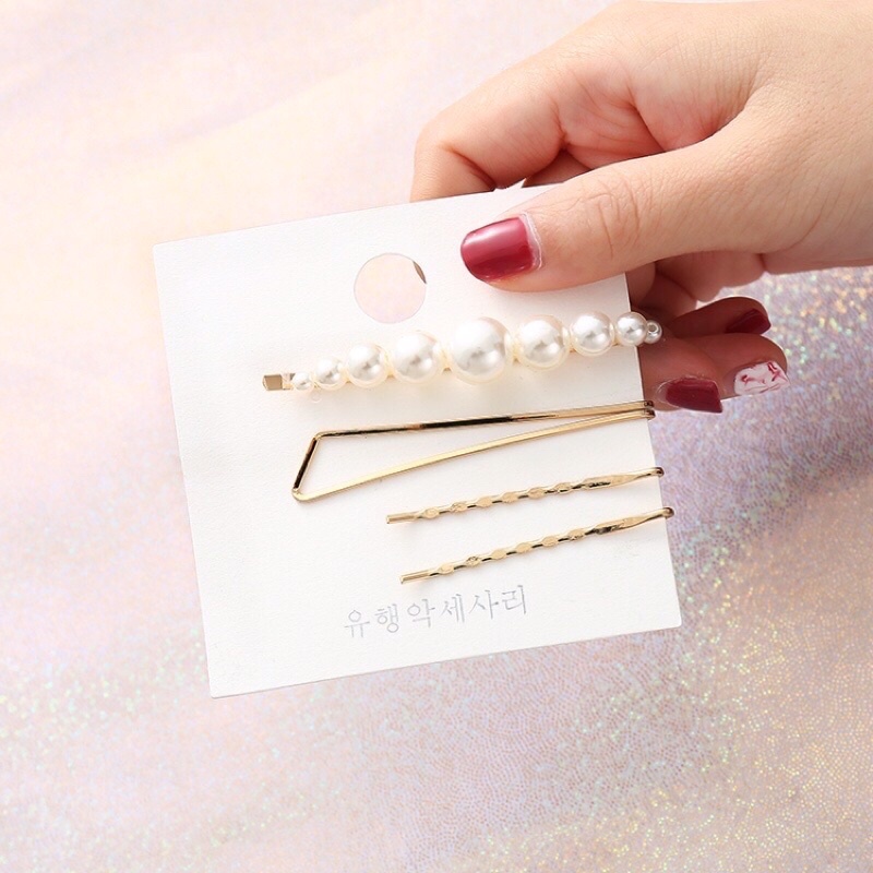 Set 3 kẹp tóc kim loại đính ngọc giả xinh xắn cho nữ