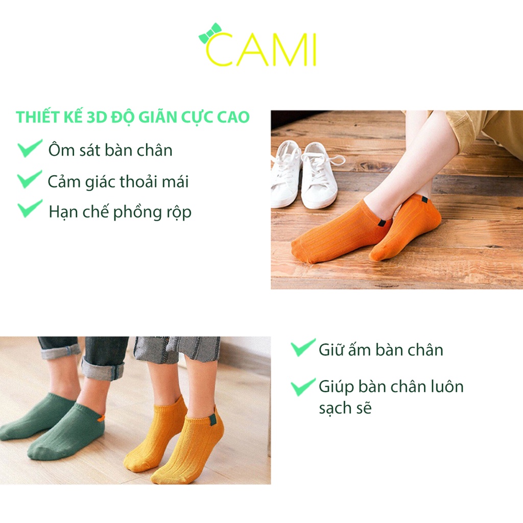 Vớ cổ ngắn dành cho nam và nữ, êm thoáng, hút ẩm mồ hôi tốt, màu trơn dễ đi kèm với các phụ kiện khác - Cami - CMPK220