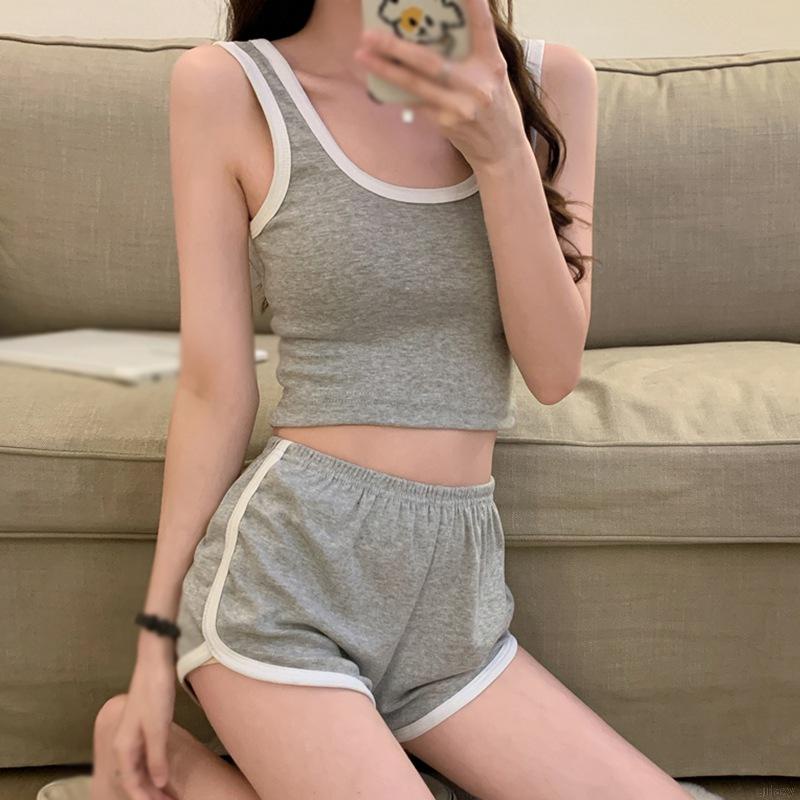 Bộ Đồ Thể Thao Áo Thun + Quần Short Màu Sắc Trơn Phong Cách Hàn Quốc Thời Trang Mùa Hè Cho Nữ