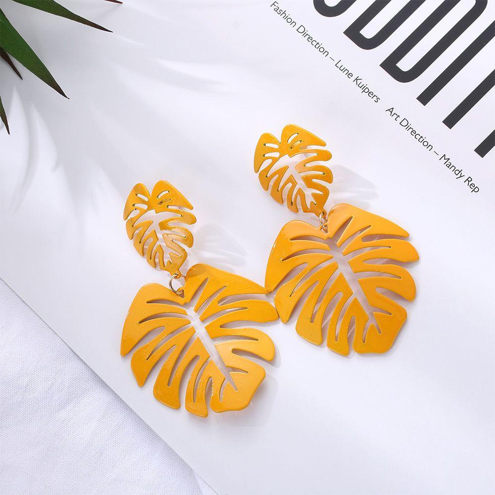 Bông Tai Kim Loại Hình Lá Dừa Nhiều Màu Thời Trang Cho Nữ