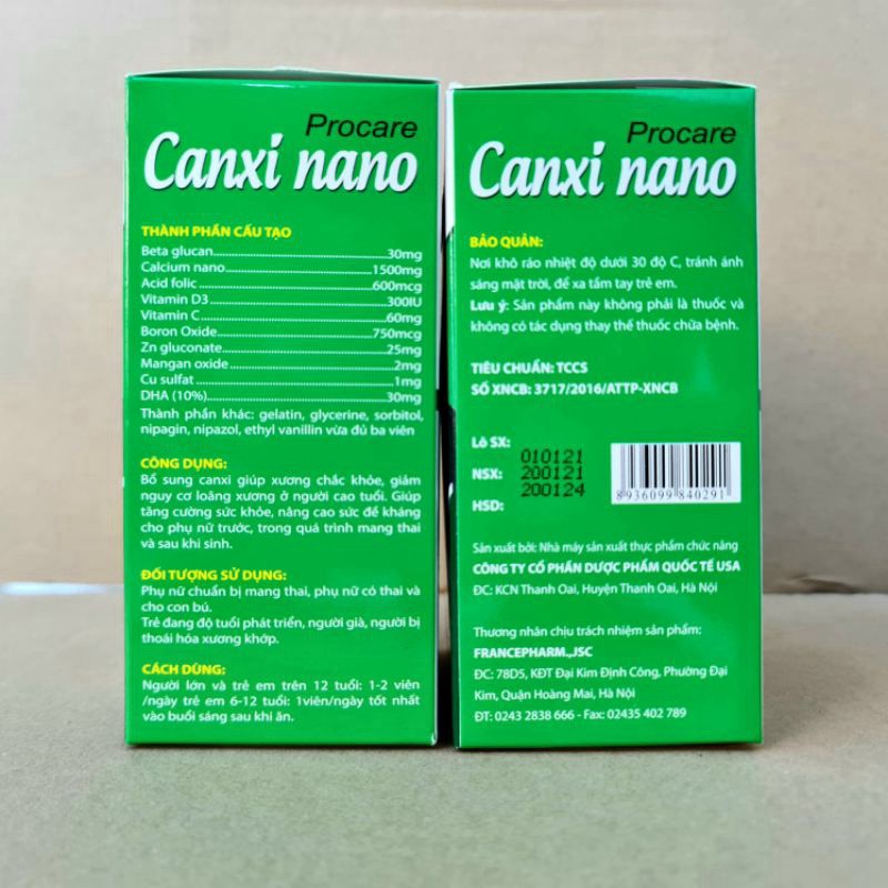 Procare Canxi nano pregnancy giúp bổ sung canxi cho phụ nữ chuẩn bị mang thai, có thai và cho con bú - Hộp 30 viên