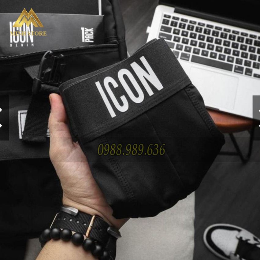 Quần lót nam thun lạnh, Quần Sịp Đùi Nam ICON, Quần xì nam BOXER nam co dãn 4 chiều (Che Tên) - MINHSTORE