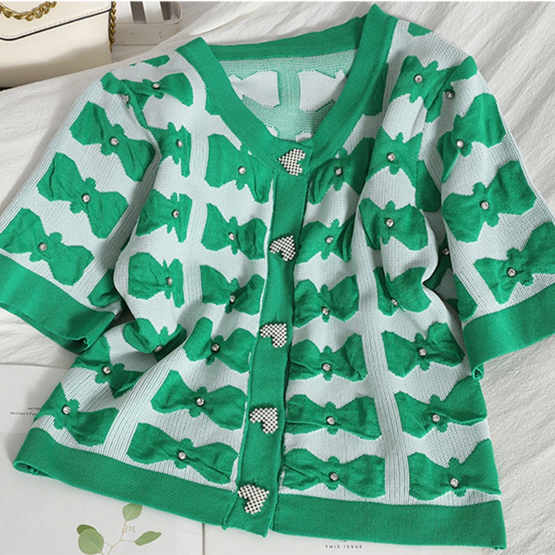 Áo Cardigan Ngắn Tay Cổ Tròn Phối Nút Hình Trái Tim Phong Cách Hàn Quốc Thời Trang Mùa Hè Dành Cho Nữ