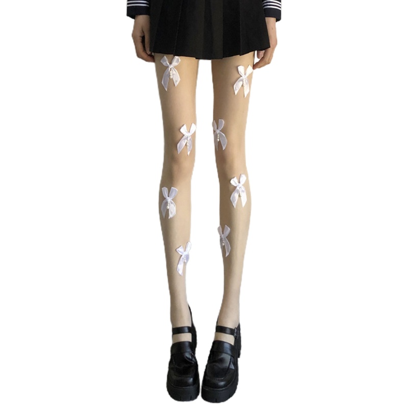 Youyo Quần Tất Lưới Satin Xuyên Thấu Đính Hạt Ngọc Trai Ngọt Ngào Phong Cách Lolita Nhật Bản Quyến Rũ Dành Cho Nữ
