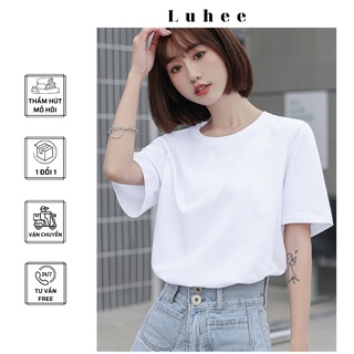 Áo phông trơn basic trắng - Áo thun nam nữ cổ tròn ngắn tay Hàn Quốc vải cotton cao cấp thấm hút mồ hôi co dãn 4 chiều