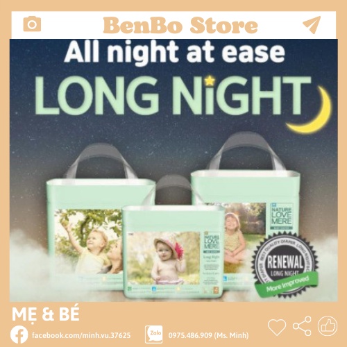 Tã/ Bỉm đêm Nature Love Mere Long Night bịch L22/ XL20/ XXL18