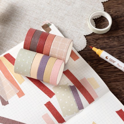 &lt;Ảnh Thật Shop Chụp&gt; Hộp 10 Cuộn Băng Keo Washi Tape Cơ Bản DIY Trang Trí Bullet Journal, Nhật Ký, Sổ Lưu Niệm Teeci676