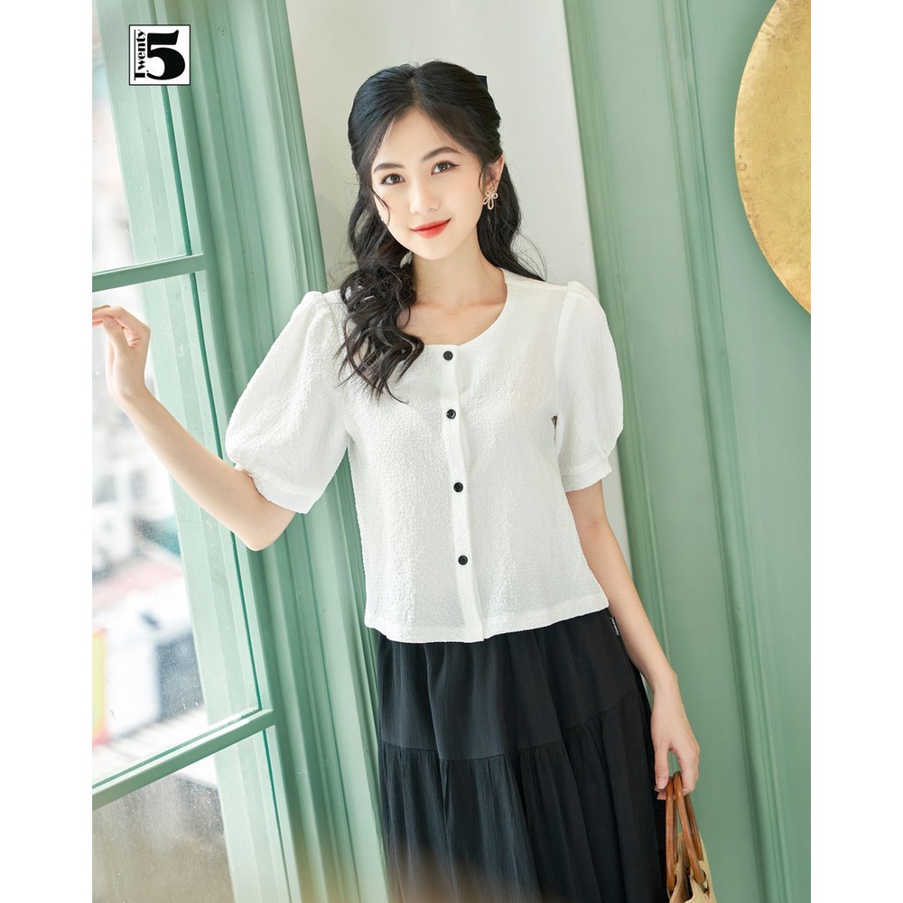 Áo sơ mi kiểu nữ tiểu thư tay bồng chất thun xốp Twentyfive NA1