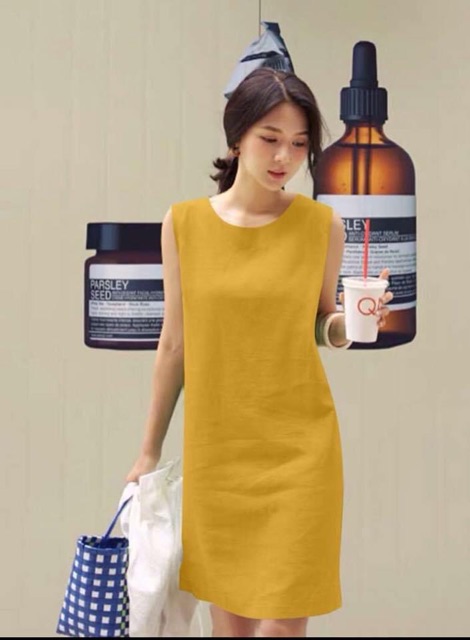 Đầm sát nách dáng suông chất linen, thấm hút mồ hôi, thoáng mát