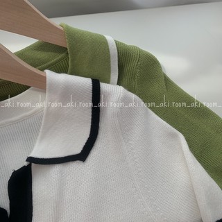 Áo len mỏng cộc tay cổ bẻ viền màu