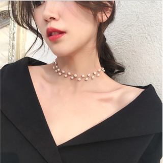Vòng cổ nữ dây chuyền choker hạt châu ziczac sang chảnh